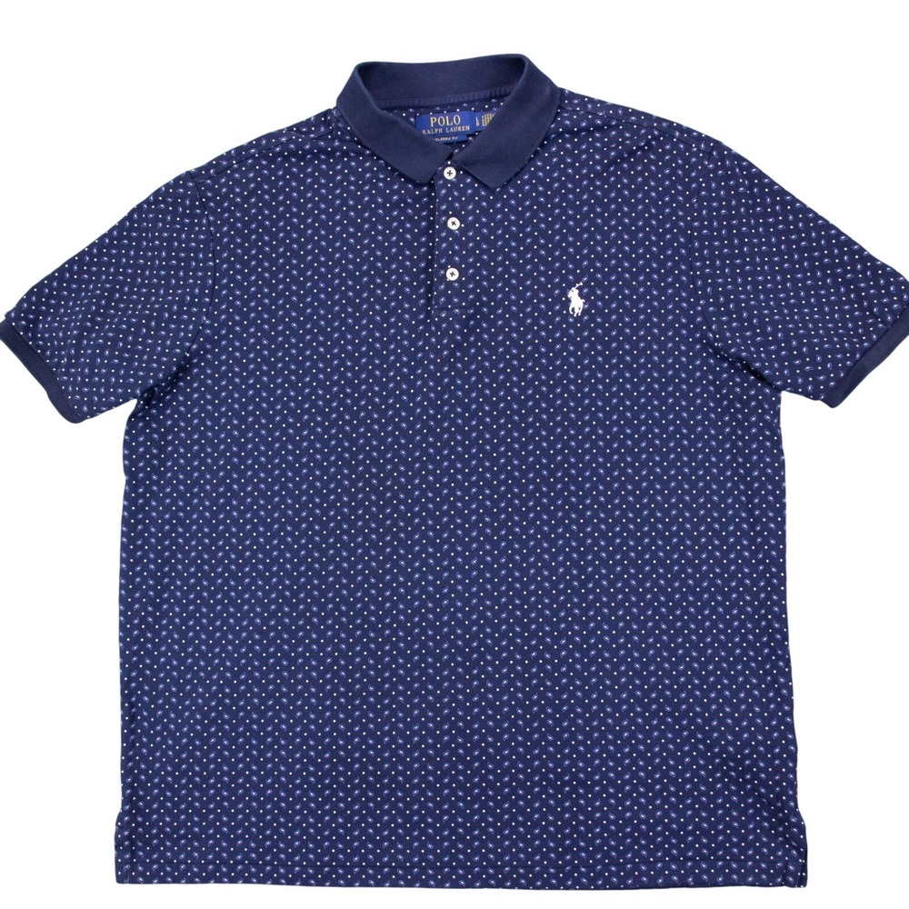 Polo Ralph Lauren Mens L Blue Paisley‎ AOP Classic Fit Polo Shirt Cotton